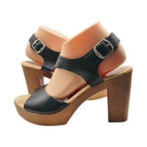 Eric Michael Womens Leather Platform Heel Sandal Size 9 Adjustable Buckle Strap
